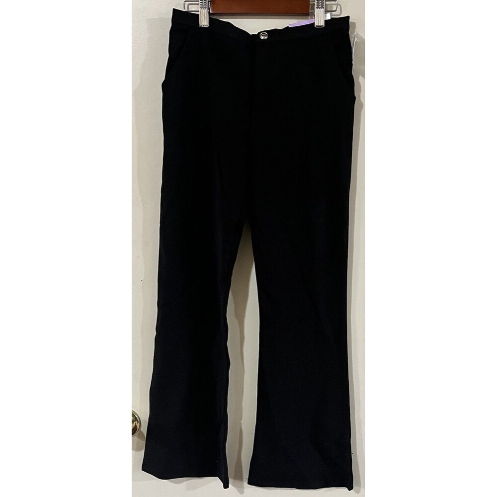 Evsie Black Flare Leg Pants Size L Stretch Fit Zipper Closure